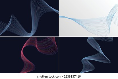 Set of 4 geometric wave pattern background Abstract waving line