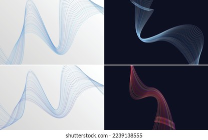 Set of 4 geometric wave pattern background Abstract waving line