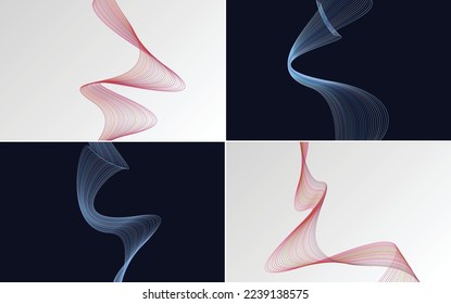 Set of 4 geometric wave pattern background Abstract waving line