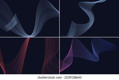 Set of 4 geometric wave pattern background Abstract waving line