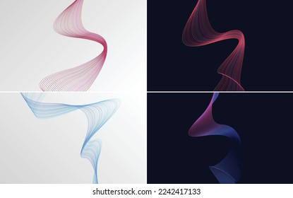 Set of 4 geometric wave pattern background Abstract waving line