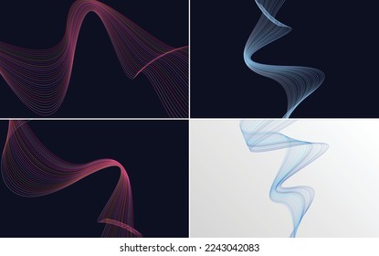 Set of 4 geometric wave pattern background Abstract waving line