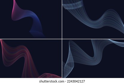 Set of 4 geometric wave pattern background Abstract waving line
