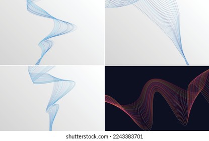 Set of 4 geometric wave pattern background Abstract waving line