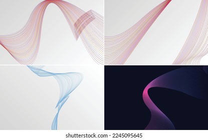 Set of 4 geometric wave pattern background Abstract waving line