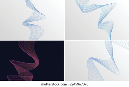 Set of 4 geometric wave pattern background Abstract waving line