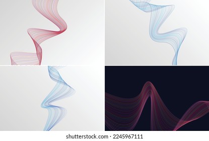 Set of 4 geometric wave pattern background Abstract waving line