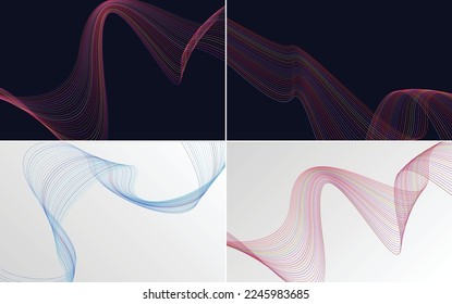 Set of 4 geometric wave pattern background Abstract waving line