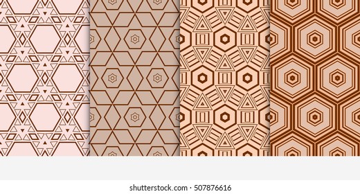 set of 4 geometry seamless pattern. abstract geometry shape triangle, hexagon. vector illustration. modern ornament. For design, wallpaper, background fills, card, banner, flyer. color