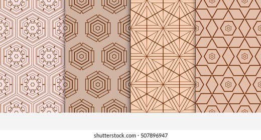 set of 4 geometry seamless pattern. abstract geometry shape triangle, hexagon. vector illustration. modern ornament. For design, wallpaper, background fills, card, banner, flyer. color
