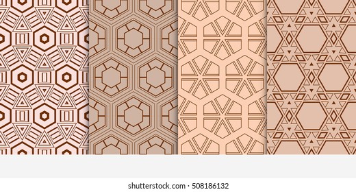 set of 4 geometry seamless pattern. abstract geometry shape triangle, hexagon. vector illustration. modern ornament. For design, wallpaper, background fills, card, banner, flyer. color