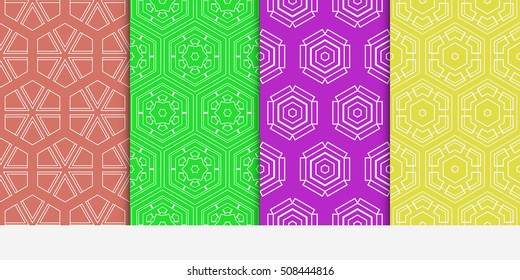 set of 4 geometry seamless pattern. abstract geometry shape triangle, hexagon. vector illustration. modern ornament. For design, wallpaper, background fills, card, banner, flyer. color