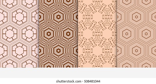 set of 4 geometry seamless pattern. abstract geometry shape triangle, hexagon. vector illustration. modern ornament. For design, wallpaper, background fills, card, banner, flyer. color