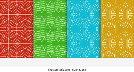 set of 4 geometry seamless pattern. abstract geometry shape triangle, hexagon. vector illustration. modern ornament. For design, wallpaper, background fills, card, banner, flyer. color