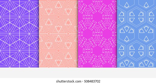 set of 4 geometry seamless pattern. abstract geometry shape triangle, hexagon. vector illustration. modern ornament. For design, wallpaper, background fills, card, banner, flyer. color