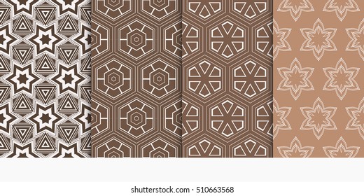 set of 4 geometry seamless pattern. abstract geometry shape, lines. vector illustration. modern ornament. brown color. For design, wallpaper, background fills, card, banner, flyer. color
