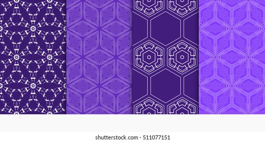 set of 4 geometry seamless pattern. abstract geometry shape triangle, hexagon. vector illustration. modern ornament. For design, wallpaper, background fills, card, banner. blue color