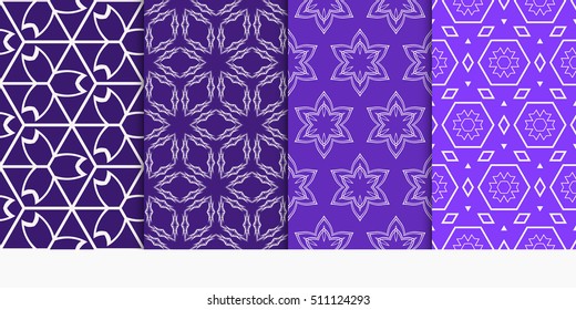 set of 4 geometry seamless pattern. abstract geometry shape triangle, hexagon. vector illustration. modern ornament. For design, wallpaper, background fills, card, banner, flyer. blue color