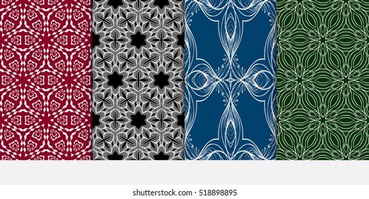 set of 4 geometry seamless pattern. abstract floral ornament. vector illustration. For design, wallpaper, background fills, card, banner. color