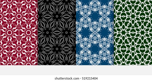 set of 4 geometry seamless pattern. abstract floral ornament. vector illustration. For design, wallpaper, background fills, card, banner. color