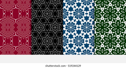 set of 4 geometry seamless pattern. abstract floral ornament. vector illustration. For design, wallpaper, background fills, card, banner. color