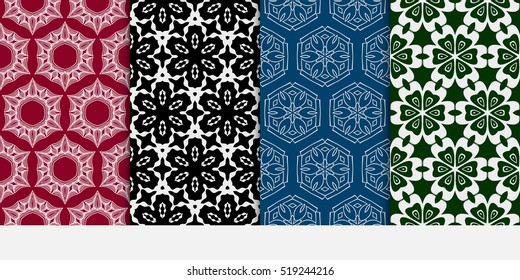set of 4 geometry seamless pattern. abstract floral ornament. vector illustration. For design, wallpaper, background fills, card, banner. color