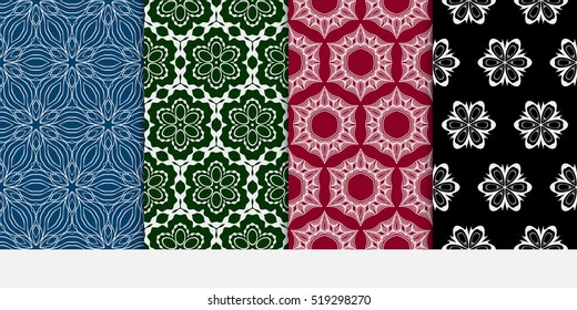 set of 4 geometry seamless pattern. abstract floral ornament. vector illustration. For design, wallpaper, background fills, card, banner. color