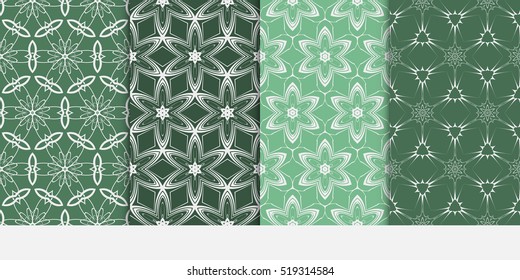 set of 4 geometry seamless pattern. abstract floral ornament. vector illustration. For design, wallpaper, background fills, card, banner. green color