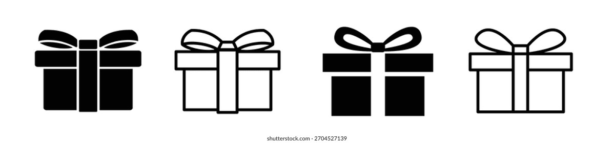Set von 4 Geschenkbox Symbol Design Konzept, umrissen und flachen Stil