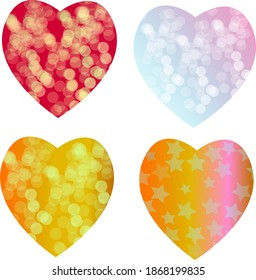 set of 4 glitter and gold   hearts for valentines day. vector illustration