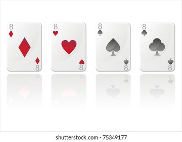 set of 4 glossy cards with eights