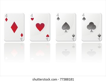 set of 4 glossy cards with fours