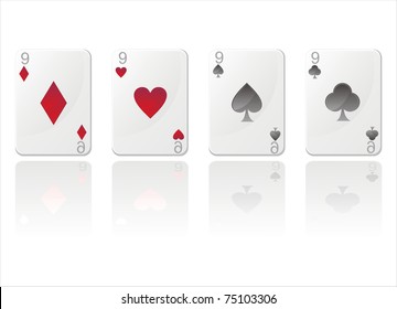 set of 4 glossy cards with nines