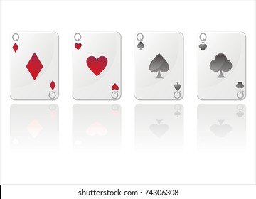 set of 4 glossy cards with queens