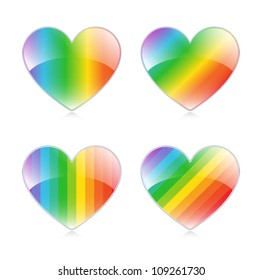 Set of 4 glossy rainbow hearts. Eps 10 Vector.