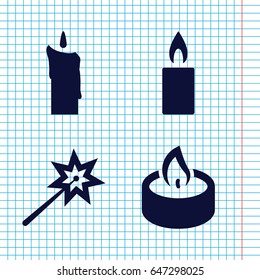 Set of 4 glowing filled icons such as candle