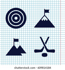 Set of 4 goal filled icons such as hockey, target