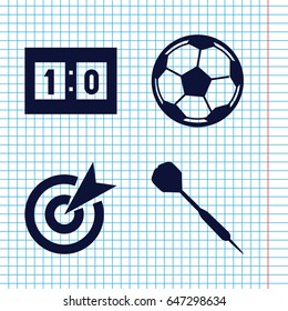 Set of 4 goal filled icons such as sport score, dart, fotball