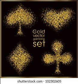 Set of 4 gold card suit (vector).