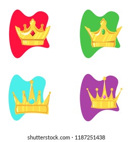 Set of 4 gold crowns with precious stone on white background