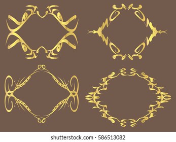 Set of 4 gold glitter frames for holiday designs or invitations. Vector illustration