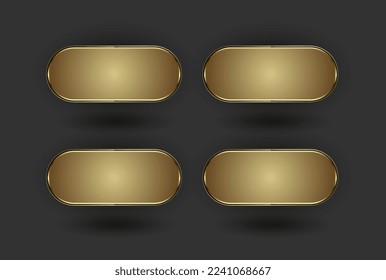 Conjunto de 4 botones Golden, cuatro formas premium de estilo geométrico con marcos de lujo y forma dorada sobre la ilustración vectorial de efecto de fondo oscuro.