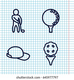 Set of 4 golf outline icons such as baseball cap