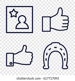 set of 4 good outline icons such as Horseshoe, thumb up, favorite photo