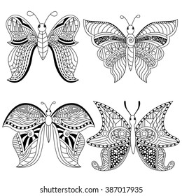 Set of 4 gorgeous butterfly coloring page in exquisite style