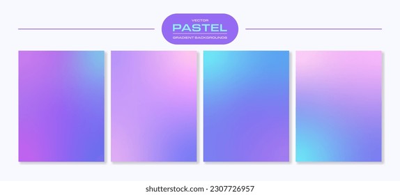 Set of 4 gradient backgrounds in pastel colors with soft transitions. For covers, wallpapers, branding, social media and other modern projects. For web printing.