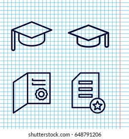 Set Of 4 Graduation Outline Icons Such As Graduation Hat