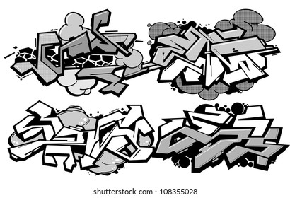 Set of 4 graffiti compositions isolated on white