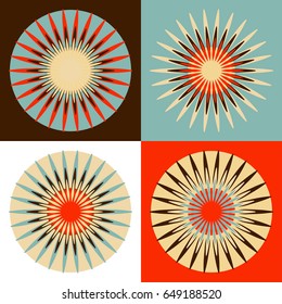 set of 4 graphic daisy flowers in red and blue shades