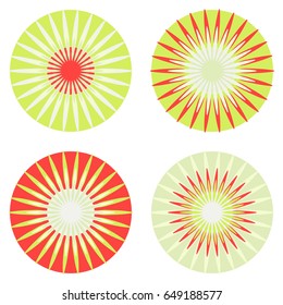 set of 4 graphic daisy flowers in red and green shades